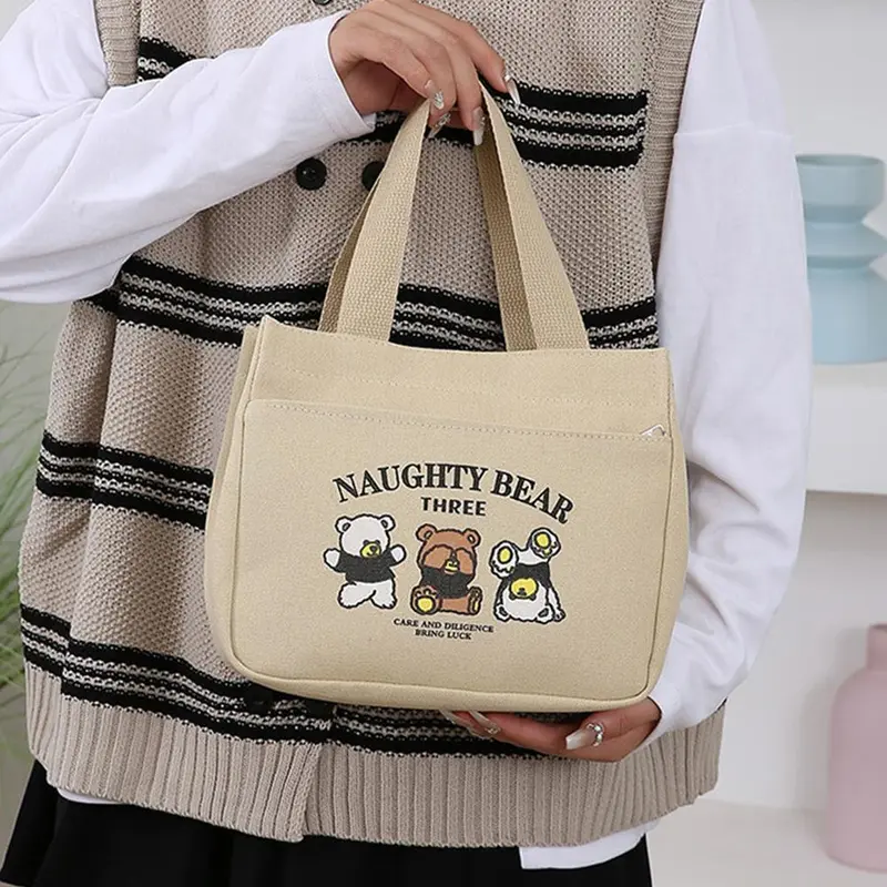 Túi Xách Vải Bố, Thời Trang, Dung Lượng Lớn, Túi Ăn Trưa, Túi Đeo Vai, Túi Tote Bento Hộp Cơm Trưa Đi Chơi Nhung Bag 1