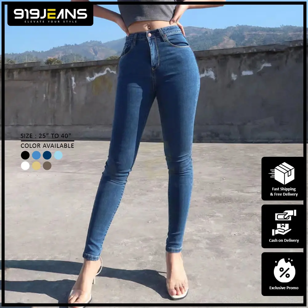 919 Jeans Good Quality Casual Stretchable Highwaist Korean Skinny Jeans with Belt Holder for Women Fashion Womenswear Bottom Lingerie Streetwear cutbray  jeans Trouser Pants