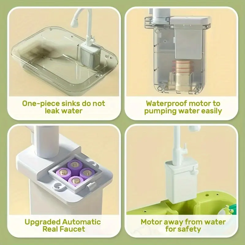 Kitchen Sink Toy with Electric Faucet, 1 Set Play Sink with Running Water, Play Kitchen Toy Accessories, Pool Floating Fishing Toys for Water Play 6