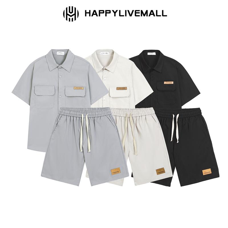 Bộ quần áo sơ mi nam chất vải Kaki Hàn mềm mịn thoáng mát cổ bẻ thời trang Happylivemall Menswear Shirt Kem