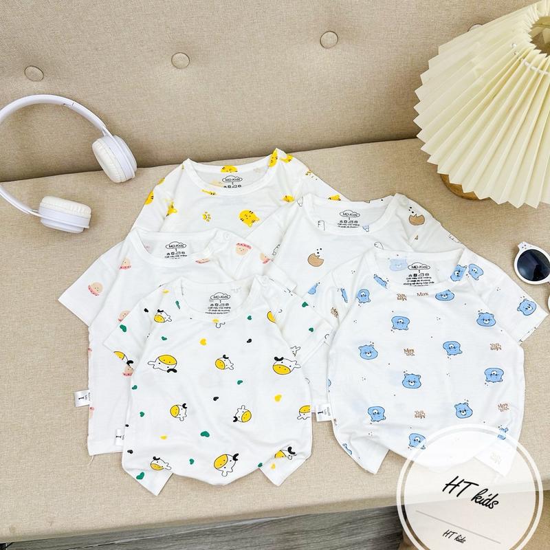 [VẢI ĐẸP]Combo 5 Áo Cộc Cài Vai Thun Lạnh Hoạ Tiết TRẮNG Mềm Mại Co Giãn Cho Bé 4kg~14kg áo  thun
