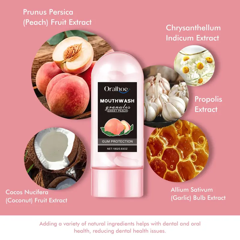 Peach Flavor Mouthwash, 1 Count/2 Counts Portable Oral Care Mouthwash, Travel Mouthwash, Oral Care Product for Men & Women 7