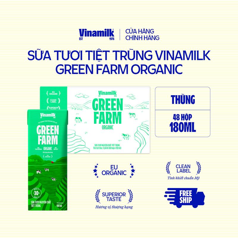 Thùng 48 hộp Sữa tươi tiệt trùng Vinamilk GreenFarm Organic 180ml