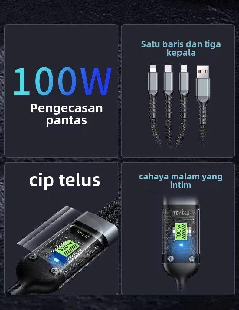 Product Introduction of [COD]Super 100W 3 in 1 Type-C Charging Cable for Huawei Oppo Vivo Charge - Phone 2