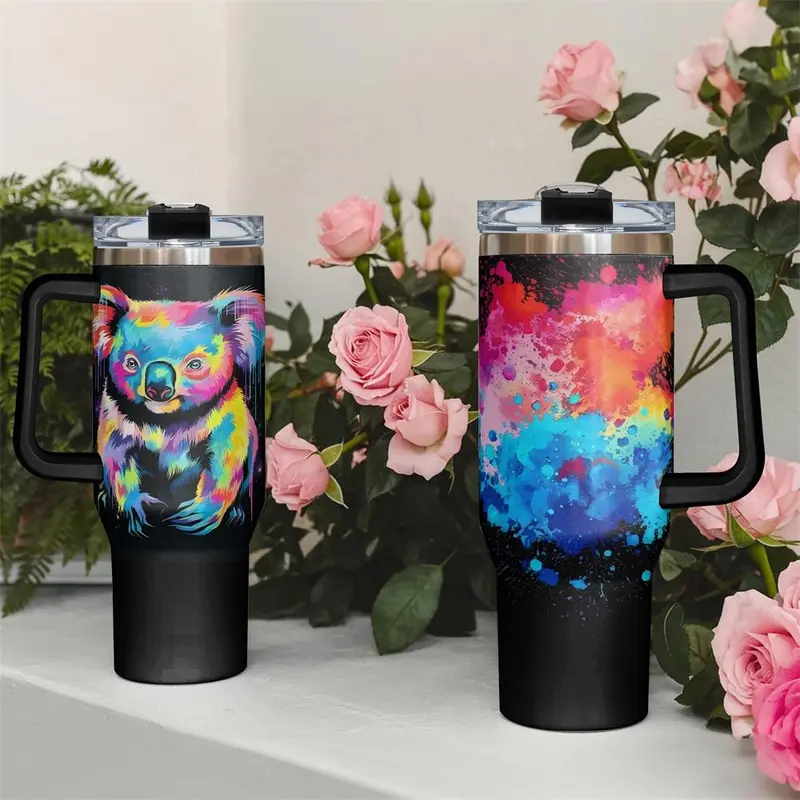 40oz Tumbler with Lid, 1 Count Colorful Koala Pattern Stainless Steel Water Bottle, Insulated and Durable, Gift for Any Occasion, Drinkware 6