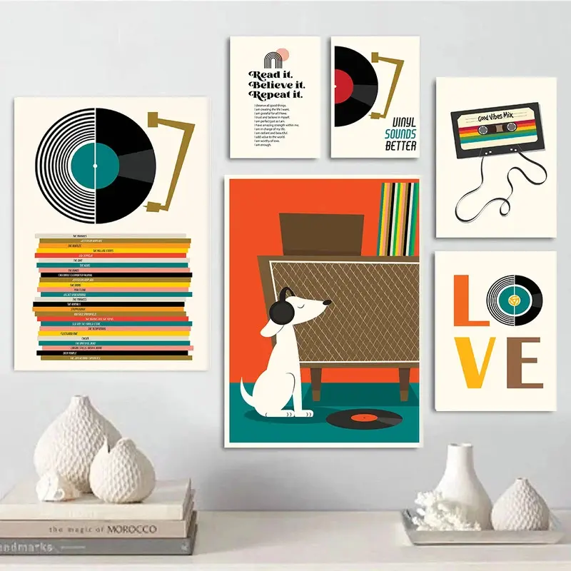 Mid Century Retro Vinyl Records Poster Music Album Art Canvas Painting Print Wall Art Picture for Living Room Home Decor