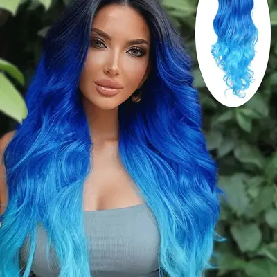 LAST ONE 28inch Indigo Blue Synthetic Lace Front hot Hair Wig