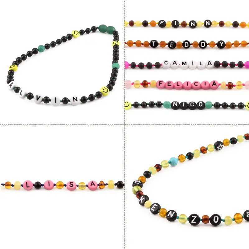 Kalung Amber CUSTOM NAMA untuk Bayi - Balita - Anak. Motif 33 - Motif 48 baltic amber 2