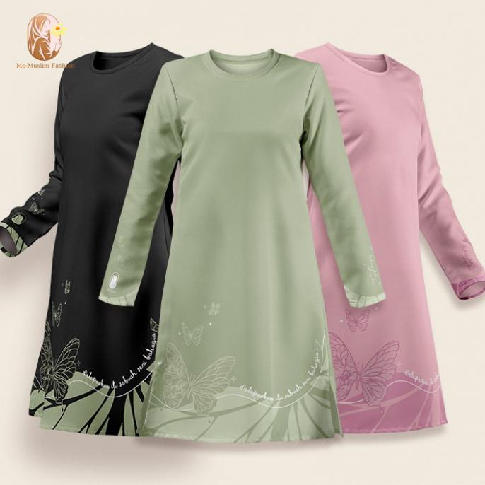 Baju Muslimah, Baju-T Wanita, Jersi Muslimah, Cetakan 3D Rama-rama ...