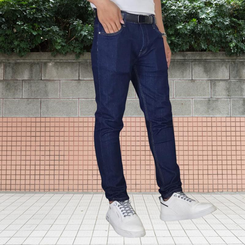Quần Jeans Nam Màu Xanh Dương Chỉ Nổi Vàng Đậm Co Giãn phong cách lịch sự