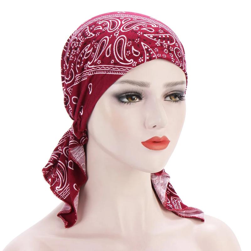 Trendy Print Muslim Fashion Hijab Turban Bonnet Long Tail Head Wraps Soft Elastic Hijab Hats Chemo Cap For Women Girls 7