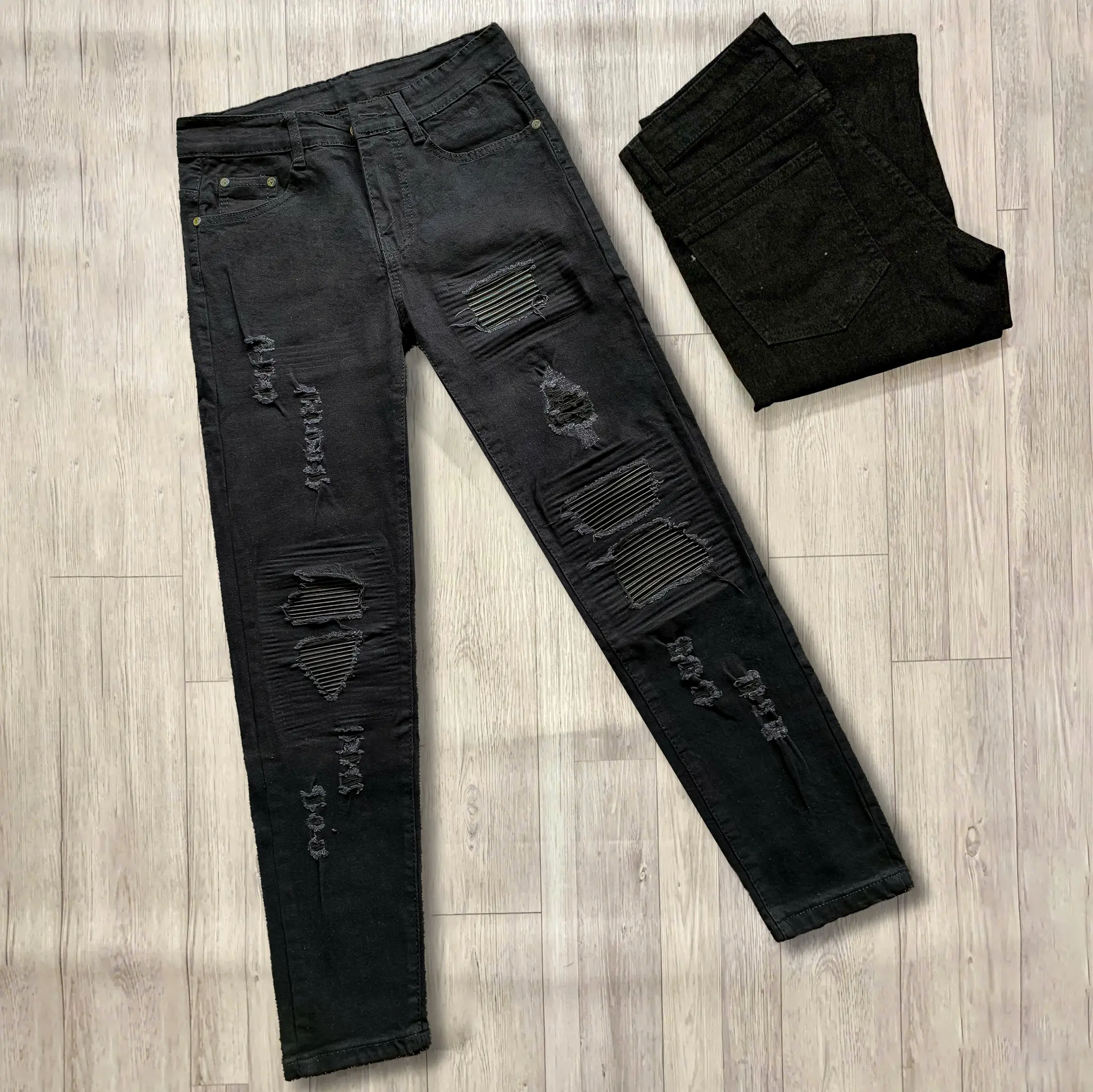 QUẦN JEAN NAM MÀU ĐEN RÁCH GỐI VÁ DA PHONG CÁCH TRẺ TRUNG, GIỚI TRẺ HIỆN ĐẠI MÃ QJD07 Menswear Pants