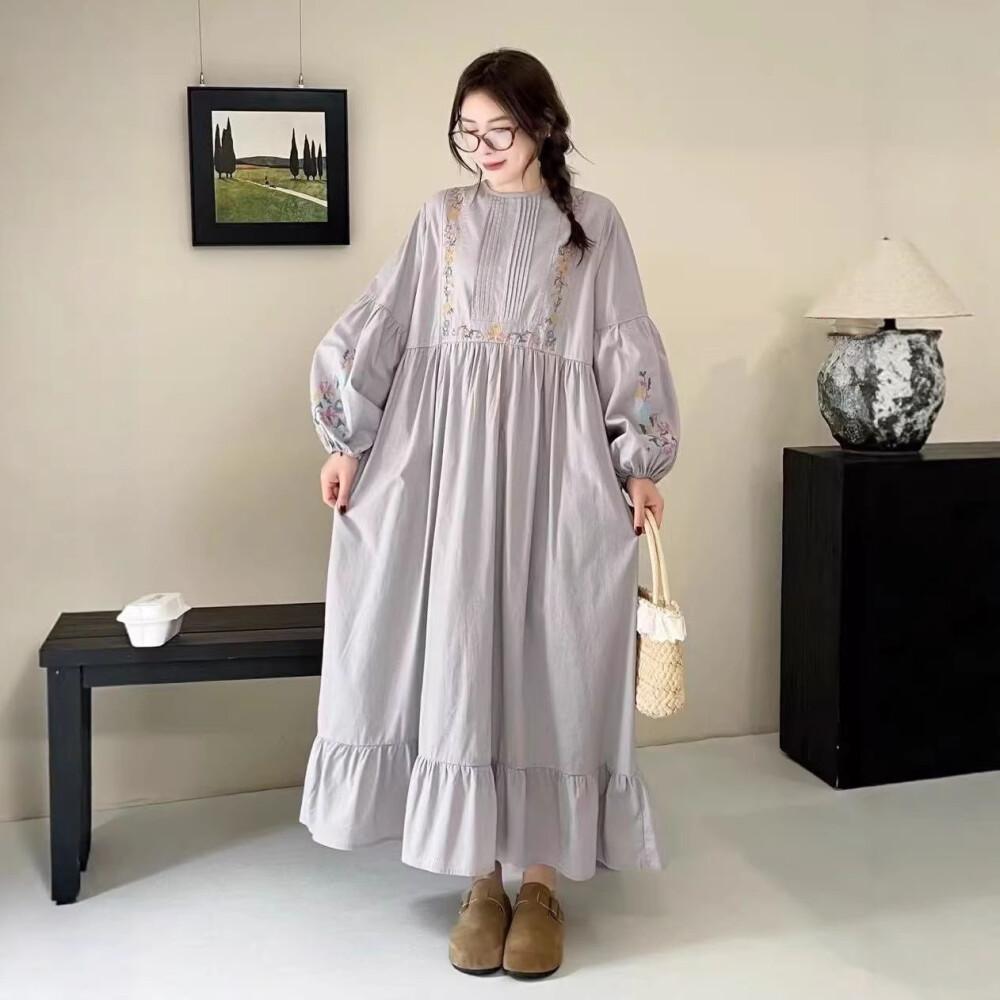 CHICMORE Gaun Gaya Rok A Line Longgar Gaya Kasual Modis Lengan Panjang Untuk Wanita