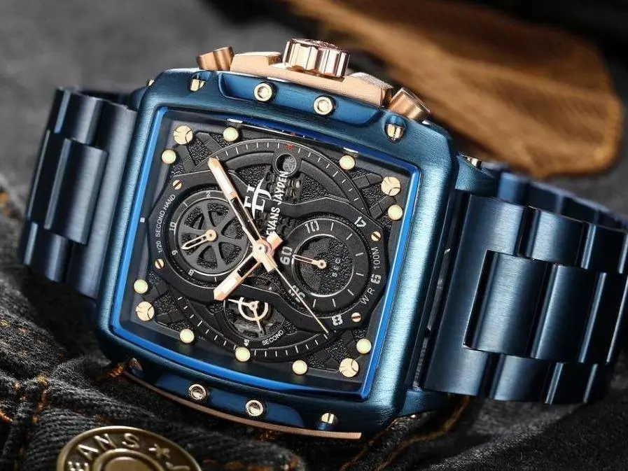 DISKON jam tangan ! Evans Jayden Jam Tangan Pria 9550 Rantai Stainless Steel Kaca Sapphire Chronograph Water Resistant 10 ATM Watches