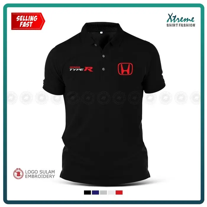 Áo Thun Polo, Thêu, Honda Loại R VTEC Turbo Civic Integra RS K20A, Baju Lelaki Áo Thun Biểu Diễn Thể Thao Động Cơ, Thêu Jahit