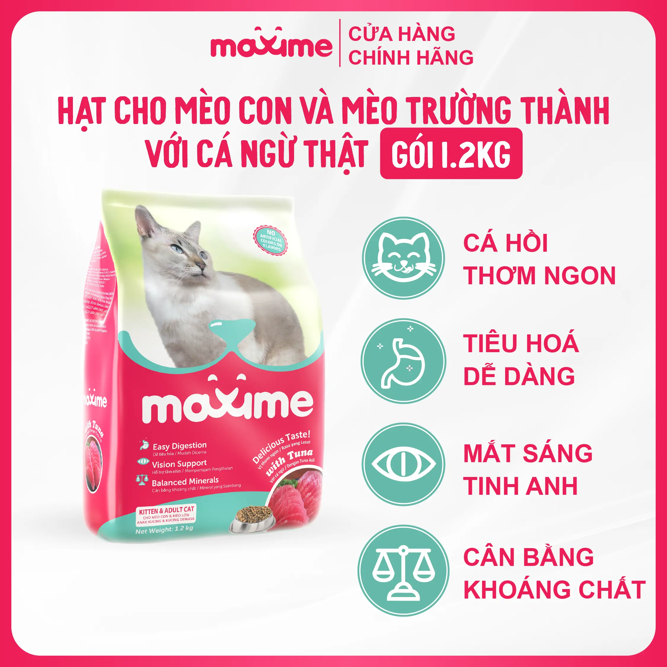 Hạt Maxime Cá Ngừ Thật 1.2Kg cho Mèo Con và Mèo Trưởng Thành - Taurine, Vitamin và Khoáng Chất