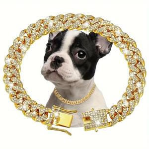 Collar de cadena para perro decorado con diamantes de imitación, 1 pieza de collar para perro, accesorios de joyería para mascotas adecuados para perros y gatos pequeños, medianos y grandes