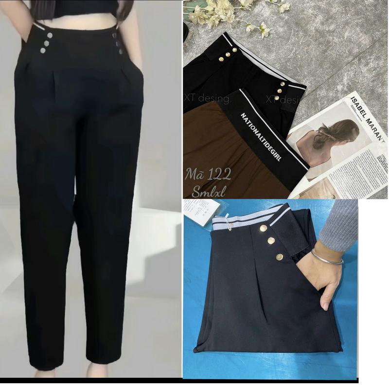 Quần baggy BIGSIZE 6Cúc Vải UMI hàn Cạp 10cm Bigsize co giãn 4chiều kiểu dáng baggy tôn dáng che bụng mỡ cực tốt.Đen Nâu Nữ Nhung Pants Women Denim Máy có thể giặt được