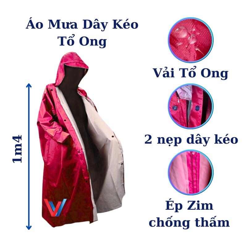 Áo Mưa Ích Kỷ Dây Kéo 1m4, Vân Vải Tổ Ong PVC, Có thể tái sử dụng, Form rộng có thể đeo balo khi mặc, Chống nước khi Xe máy , nhanh khô áo mưa dày, áo mưa dù, áo mưa khoá kéo