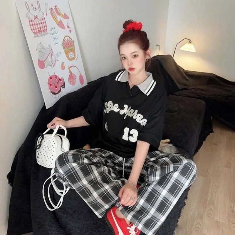 [TẶNG KÈM GẤU NÂU ĐEN] Áo thun cotton form thụng  cổ polo Demazo màu đen thêu chữ cá tính cho nữ by Tlan 5