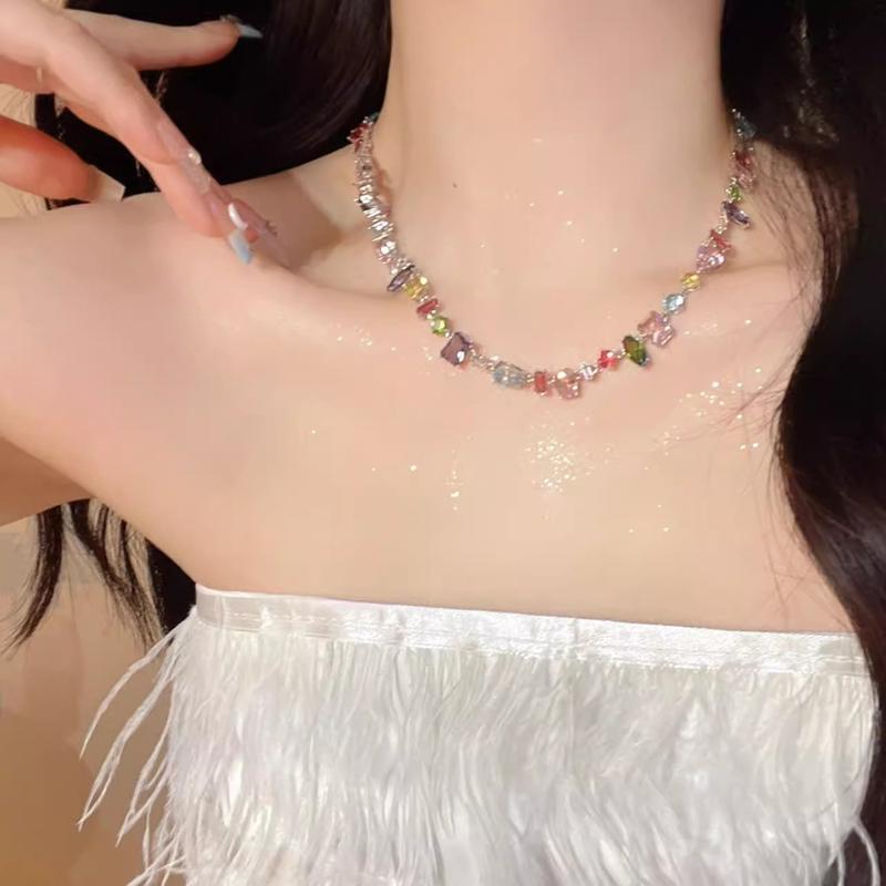 Vòng Cổ khối, đầy màu sắc, với Vòng Tay Hy Vọng và Đức Tin, Vòng Tay có thể điều chỉnh độ dài, dành cho phụ nữ, Pha lê sáng bóng, Món quà thời trang và Dễ Phối Đồ, Cung cấp sức khỏe và may mắn 2