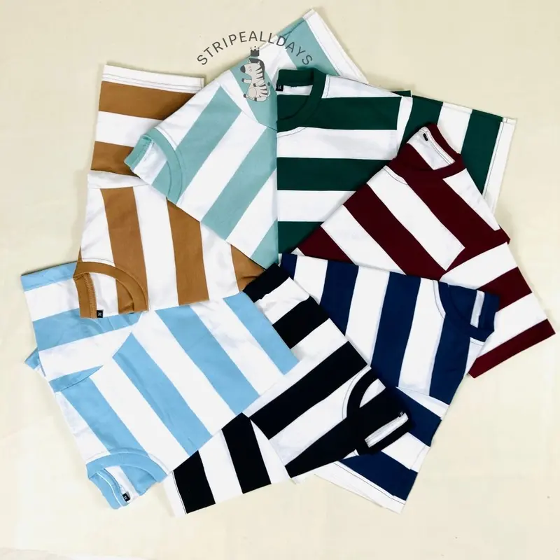 little stripealldays - Kaos Stripe Dewasa BIG V1 Series Lengan Pendek / atasan baju pakaian laki laki2 cowok cewek perempuan unisex strip setrip striped salur garis belang blaster couple / M L XL  / BB 35 kg sampai 85 kg / katun cotton cvc 0