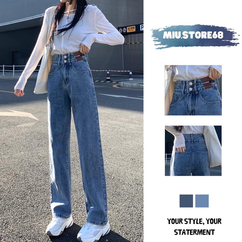 Quần Jean Nữ Ống Rộng Cạp Cao Siêu Tôn Dáng MIIUSTORE68,Quần Bò Ống Rộng Lưng Cao 2 Cúc Hack Chiều Cao Chất Vải Đẹp M001 Pants Women Ong