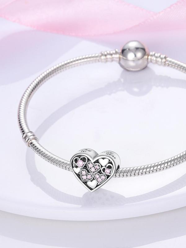Heart Shaped Rhinestone Decorated Dangle Charm,  Sweet Fashion DIY Jewelry for Women & Girls, Trendy All-match & Exquisite Jewelry for Birthday Gift 2