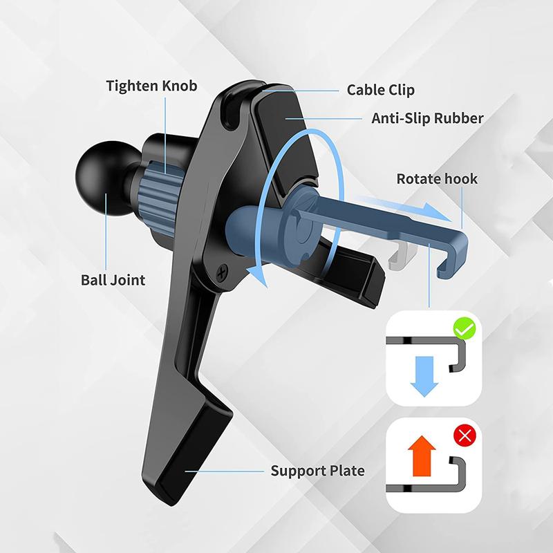 Car Air Vent Clip Cell Phone Holder Universal 17mm Ball Head Car Air Outlet Hook Clamp Accessories For Magnet Car Phone Bracket Smartphone Cellphones Mount Stand 3