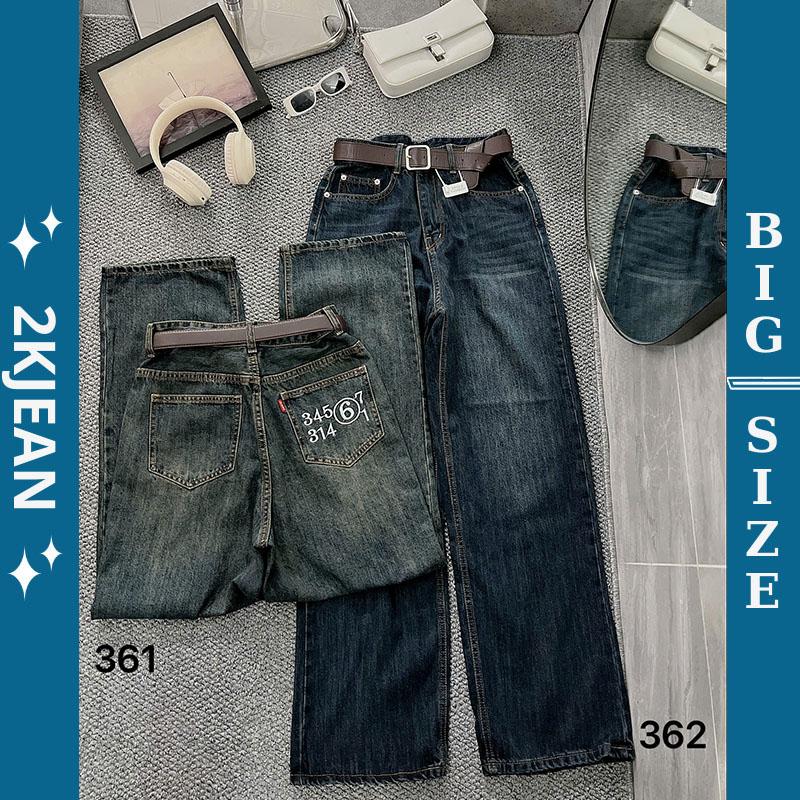  Quần ống suông rộng jean nữ Bigsize 55kg-90kg hàng QC kiểu dáng trơn thêu số QC361  2KJeans 
