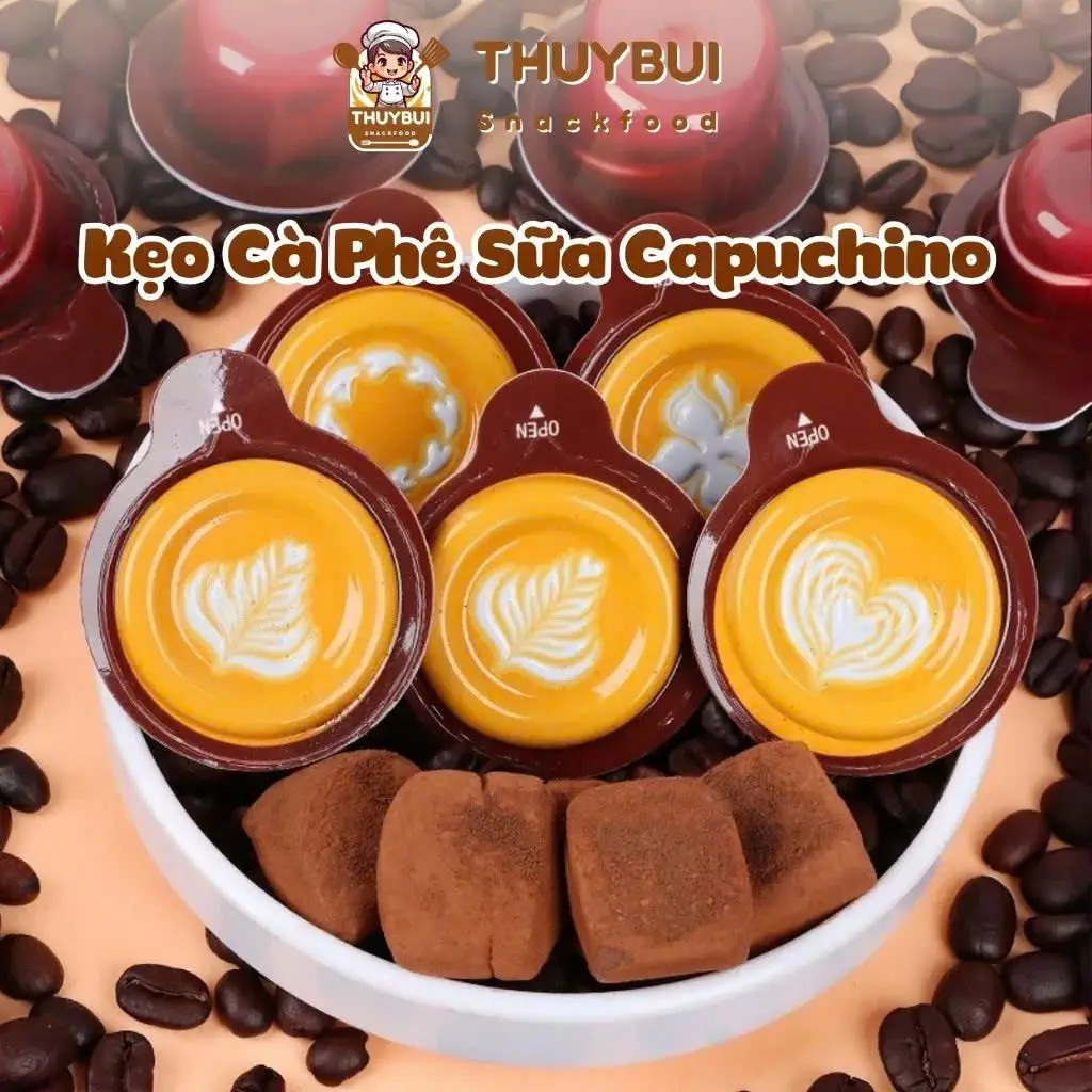 Kẹo Cà Phê Sữa Capuchino 5D - Thơm Ngon - Kẹo Capuchino Cà Phê Sữa - Snack Vị Cà Phê Ăn Vặt Food