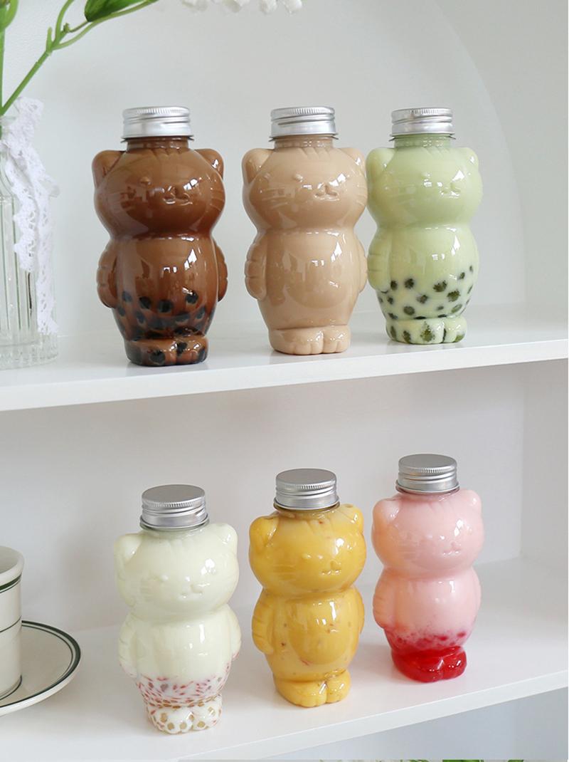 Product Introduction of Cat Bottles 1Pcs Kawaii Cat Water Bottles for Milk Tea Coffee Juice Portable Drinking Cup Home Transparent Juicing Beverage Drink Bottle BPA Free 34