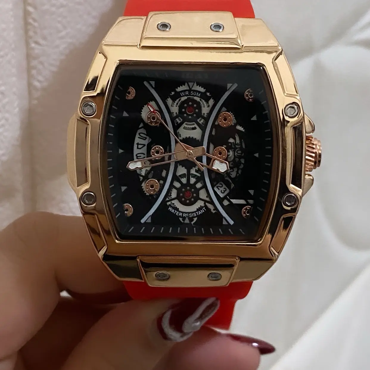 Jam Tangan Unisex RM Rosegold Rubber Merah