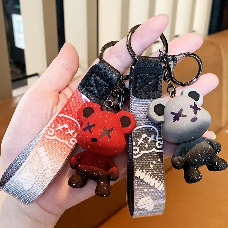 Creative Starry Sky Color Changing Bear Keychain Wholesale Fashion Couple Car Key Chain Female Exquisite Ins Handbag Pendant