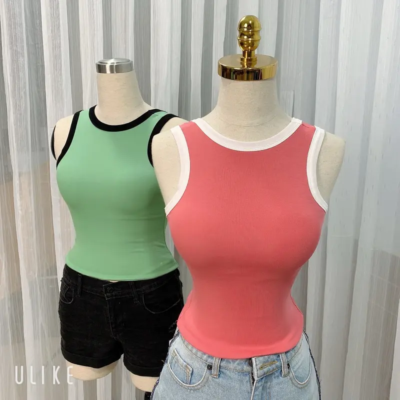 Áo Sát Nách Nữ Khoét Lưng Có Đệm Muốt Tháo Rời Viền Phối Màu Cá Tính Top Women 7