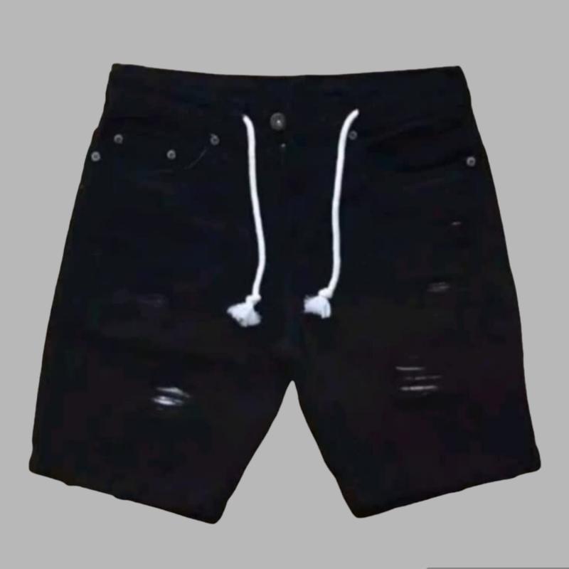Celana Jeans Pendek Sobek Pria | Celana Pendek Sobek Pria Hitam Distro Ripped Denim 3
