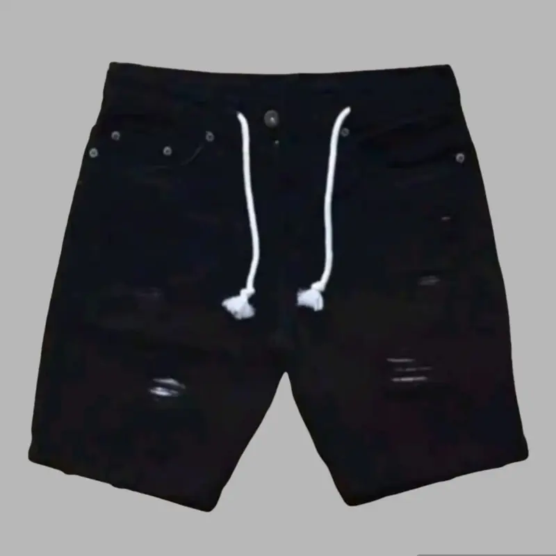 Celana Jeans Pendek Sobek Pria | Celana Pendek Sobek Pria Hitam Distro Ripped Denim 3