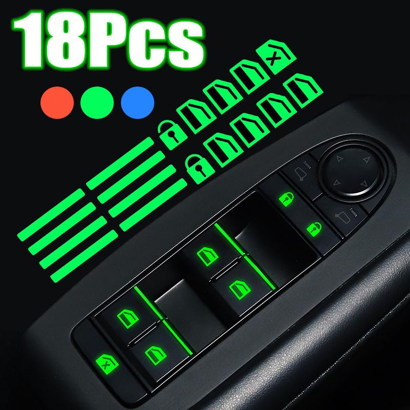 18Pcs/set Car Luminous Door Window Lift Button Stickers Car Windows ...