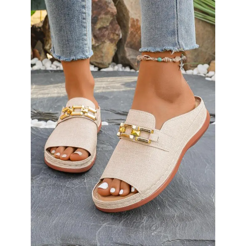 Women's Fashionable Plain Color Platform Sandals, Casual Comfortable Slip on Wedge Sandals for Summer, All-match Lightweight Breathable Shoes for Daily Wear, Girl 2