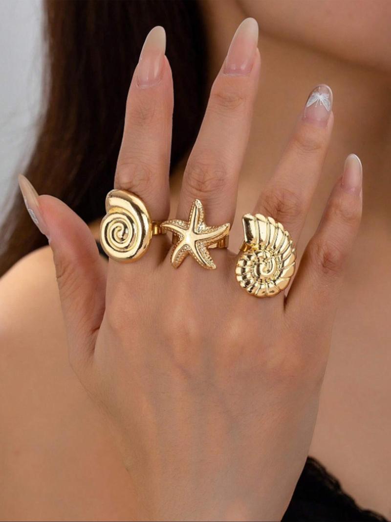 Product Introduction of Fashion Sea Life Design Ring, Fashionable Starfish & Shell Design Ring for Women & Girls, Casual Jewelry for Party, Daily Clothing Decor, Trendy Jewelry for Gift 0