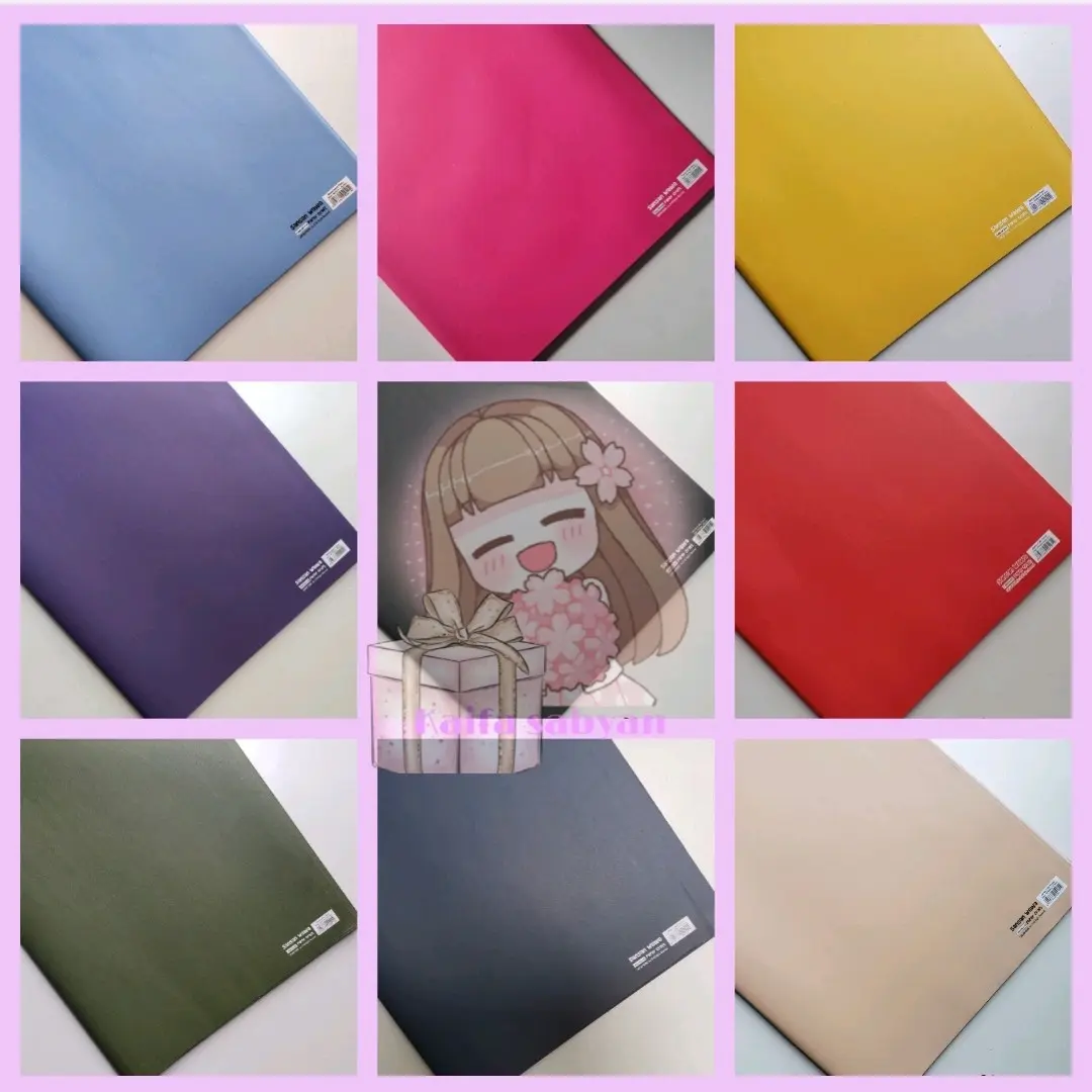 ( 5 lembar ) KERTAS KADO DOFF SANWAN MOTIF POLOS MERAH KUNING BIRU PINK BUNGKUS KADO WARNA POLOS