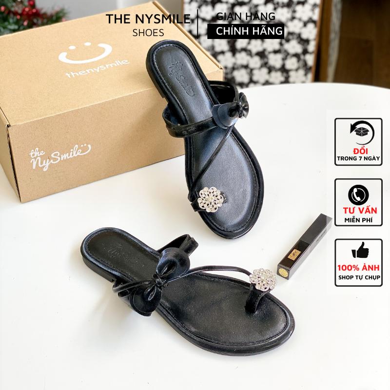 Dép xỏ ngón nữ đính đá quai nơ dễ thương - THENYSMILE - DASIL