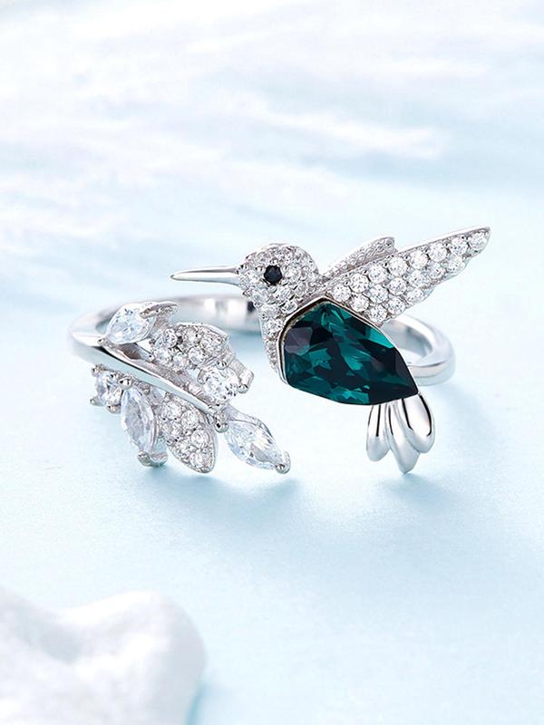 Women's Elegant Rhinestone Decorated Bird Design Cuff Ring, Minimalist Temperament Leaf & Bird Themed Design Cuff Ring, Exquisite Trendy Ring, Fashionable Jewelry for Women As Gift 4