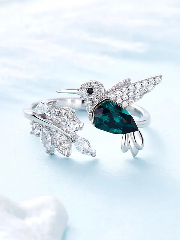 Women's Elegant Rhinestone Decorated Bird Design Cuff Ring, Minimalist Temperament Leaf & Bird Themed Design Cuff Ring, Exquisite Trendy Ring, Fashionable Jewelry for Women As Gift 4