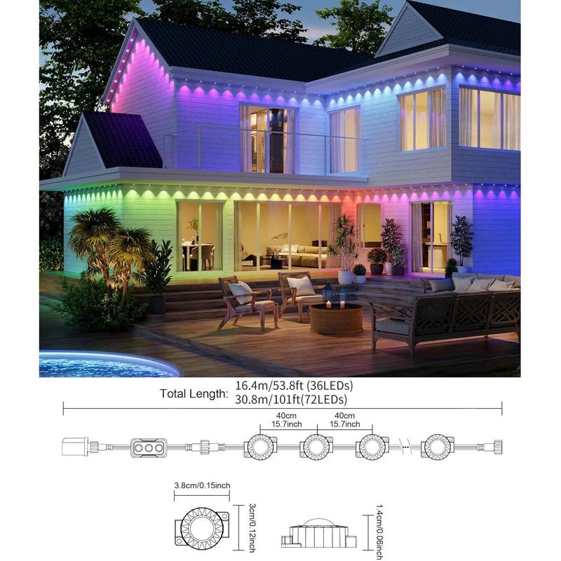 Smart Outdoor Light, 1 Count RGBAI Outdoor Light with 256 Scene Modes, Waterproof LED Eave Light, Suitable for Daily and Feature Lighting, Holiday Decoration 1