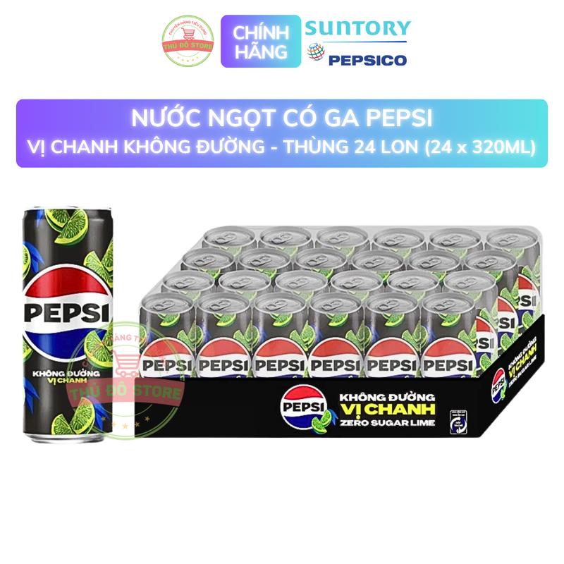  Nước Uống Có Ga Pepsi Không Đường | Không Calo | Zero Sugar Lime Vị Chanh - Thùng 24 Lon x 320ML 