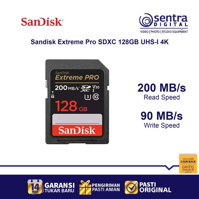 Gambar Sandisk Extreme Pro SDXC 128GB UHS-I 4K 200MB/S Original dari Sentra Digital Kota Surabaya Tokopedia