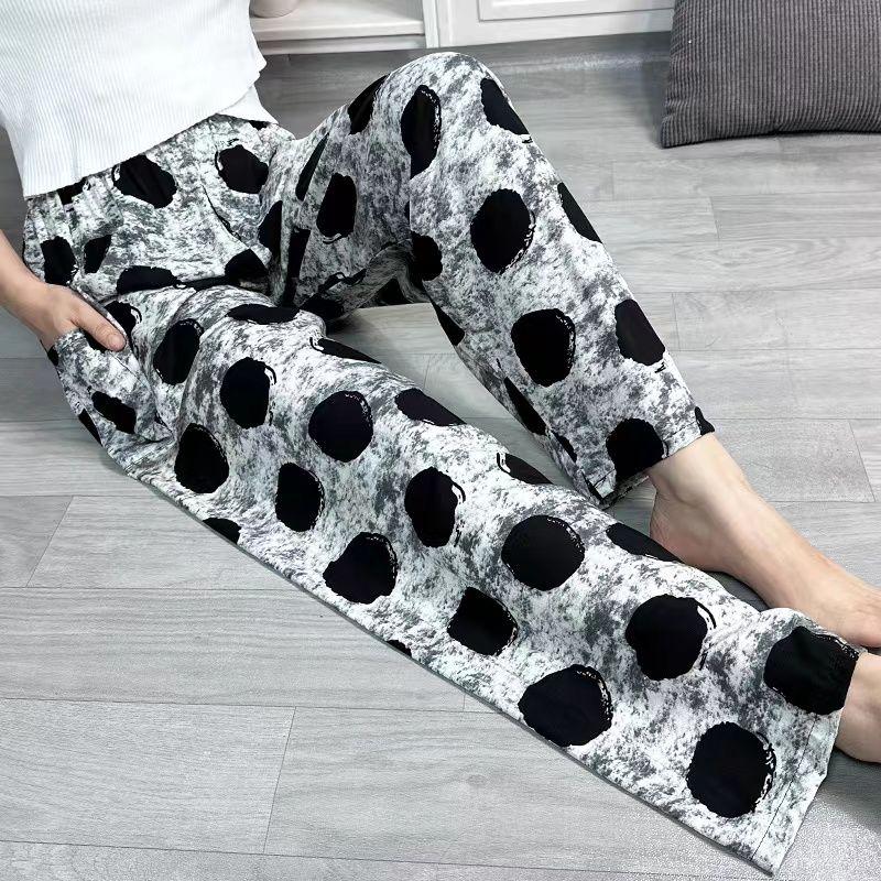 Product Introduction of Pajama Pants Women's Long Printed Thin Beach Pants Outer Wear plus Size Home Trousers 23
