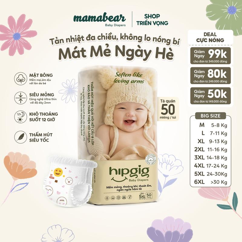 Bỉm SIÊU BỰ Hipgig 50 Miếng Quần size M-7XL: Đảm Bảo Cho Mông To Thoải Mái Thấm Hút Siêu Tốt.