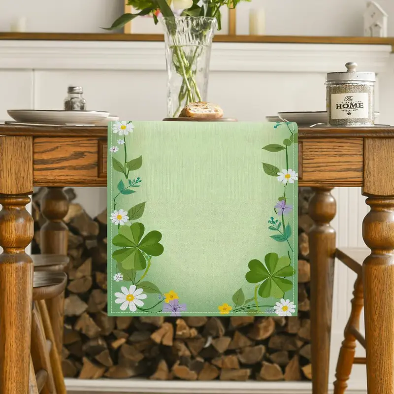 Clover & Daisy Pattern Table Runner, 1 Count Nature Inspired Design Table Runner, Table Decoration Supplies for Home Kitchen Dining Room 4